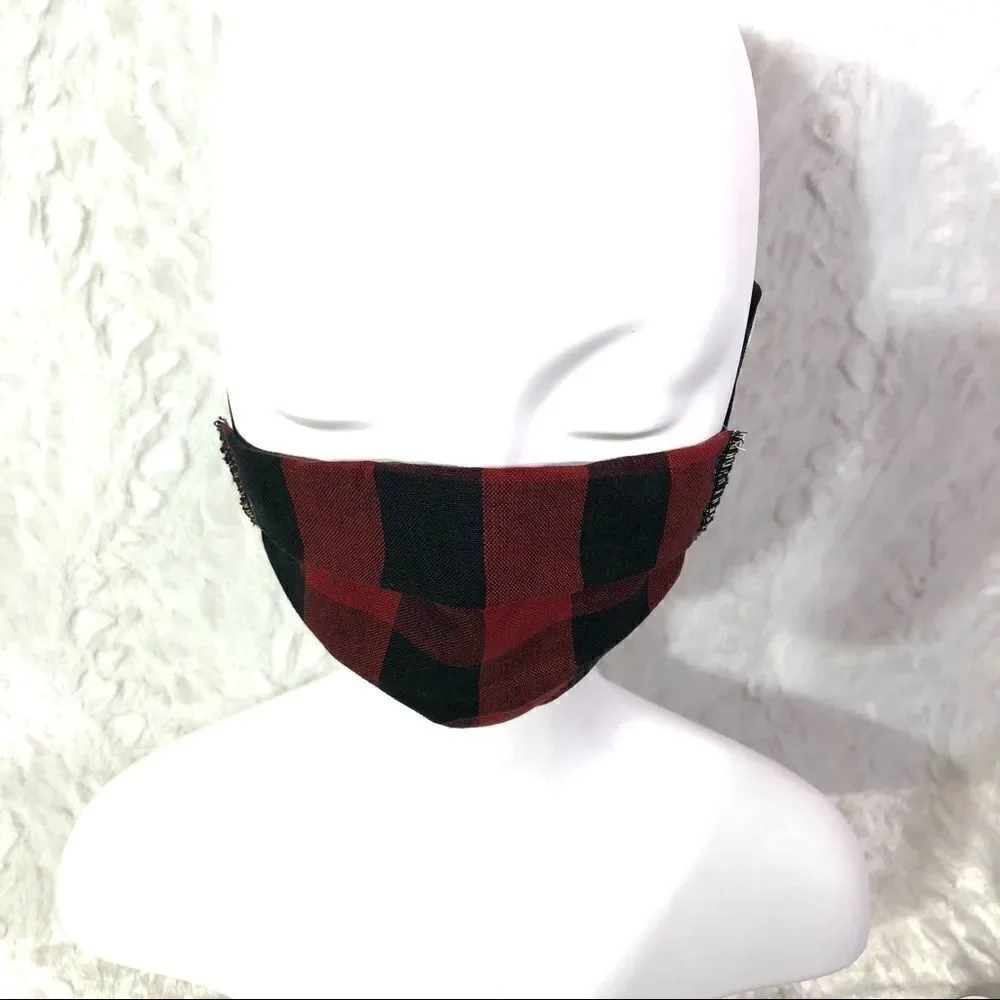 Buffalo plaid red face mask PPE protection cover